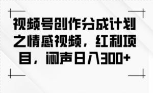 视频号创作分成计划之情感视频，红利项目，闷声日入300+-品小先-项目发源地